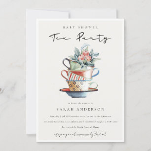 Carte De Remerciements Pastel tasses empilées Baby shower Tea Party Invit