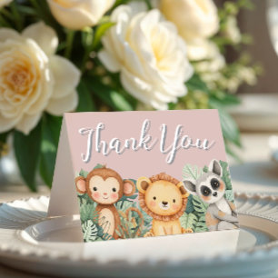 Carte De Remerciements Pastel Tropical Wild One Jungle Safari Animaux