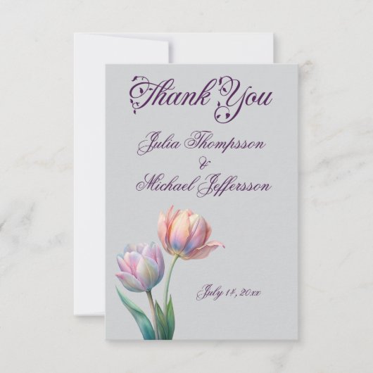 Carte De Remerciements Pastel Tulip Mariage Suite Typographie élégante (Devant)