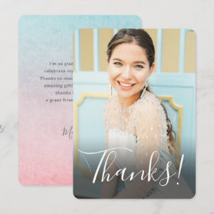 Carte De Remerciements Pastel Watercolor Back Photo complète Aqua