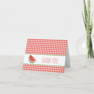 Carte De Remerciements Pastèque d'été et carreaux Gingham rouge