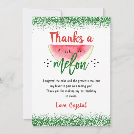 Carte De Remerciements Pastèque sucrée remercie un anniversaire de melon (Devant)