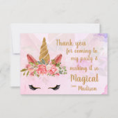 Carte De Remerciements Pâte Rose Jolie Licorne Fleurie Anniversaire (Devant)