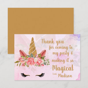 Carte De Remerciements Pâte Rose Jolie Licorne Fleurie Anniversaire