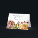 Carte De Remerciements Pâtes aquarelle Grazie nourriture italienne<br><div class="desc">Montrez votre appréciation avec une charmante carte de remerciement "That's Amore" sur le thème de la nourriture italienne. Dotée d'un design à l'aquarelle simple mais élégant, cette carte met en valeur des éléments subtils de la cuisine italienne tels que des pâtes, des tomates et des branches d'olive dans des teintes...</div>