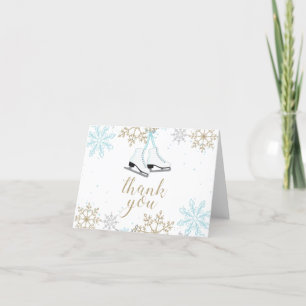 Carte De Remerciements Patinage sur glace Flocons de neige Bleu Argent Or