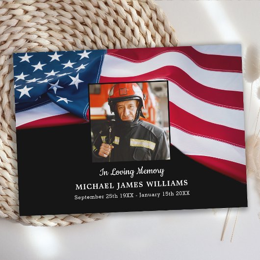 Carte De Remerciements Patriotic Firefighter Memorial USA Drapeau Funérai