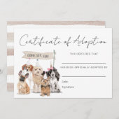 Carte De Remerciements Pawty Puppy Dog Adoption Certificate Card (Devant / Derrière)
