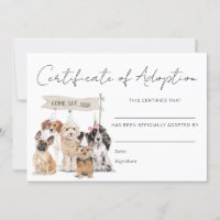 Pawty Puppy Dog Adoption Certificate Card