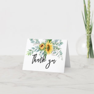 Carte De Remerciements Pays Aquarelle Tournesol Eucalyptus Vert