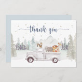 Carte De Remerciements Pays des merveilles d'hiver, Animaux enneigés & Ca (Devant / Derrière)