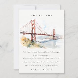 Carte De Remerciements Paysage de mariage du pont Golden Gate de San Fran