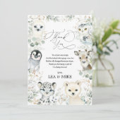 Carte De Remerciements Paysage hivernal neutre Fête de bébé Animaux migno (Debout devant)