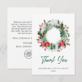 Carte De Remerciements Paysage Wreath Holly Berry Pine Forest Noël (Devant / Derrière)