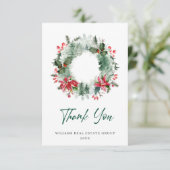 Carte De Remerciements Paysage Wreath Holly Berry Pine Forest Noël (Debout devant)