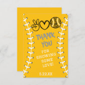 Carte De Remerciements Peace Love Softball Anniversaire (Devant / Derrière)