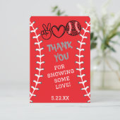 Carte De Remerciements Peace Love Softball Anniversaire (Debout devant)