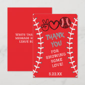 Carte De Remerciements Peace Love Softball Anniversaire (Devant / Derrière)
