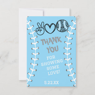 Carte De Remerciements Peace Love Softball Anniversaire