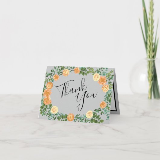 Carte De Remerciements Peach Grey Mariage Spring Floral (Devant)