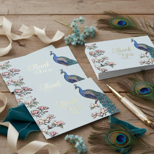 Carte de remerciements Peacock bleu et or rustique