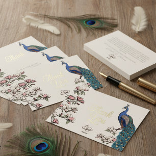 Carte de remerciements Peacock Ivoire et Or Rustiq