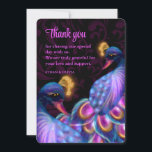 Carte De Remerciements Peacock Jewel Tones Mariage Floral Moody violet<br><div class="desc">Opulent Peacock Jewel Tones Mariage Floral Moody Noir violet Carte de remerciements. Ces cartes de remerciement mettent en valeur la beauté captivante des paons à tonalité bijoux, insufflant à chaque carte un sens de grandeur et de luxe. Des violets profonds, des bleus luxueux et de l'or radieux s'unissent pour créer...</div>
