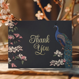 Carte de remerciements Peacock Noir et Or Rustique