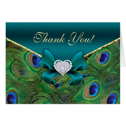 Carte de remerciements Peacock turquoise (Devant horizontal)