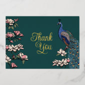 Carte de remerciements Peacock Turquoise et or rus (Recto)