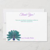 Carte De Remerciements Peacock vert et bleu | Fleurs d'aquarelle violette (Dos)