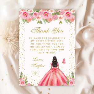 Carte De Remerciements Peau rose florale foncée princesse Sweet sixteen