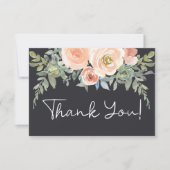 Carte De Remerciements Pêche Green Navy Pastel Floral (Devant)