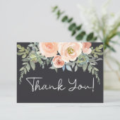 Carte De Remerciements Pêche Green Navy Pastel Floral (Debout devant)