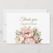 Carte De Remerciements Pêche pâle et Mariage floral rose pâle (Devant)