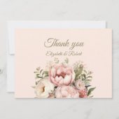 Carte De Remerciements Pêche romantique et Mariage floral rose pâle (Devant)