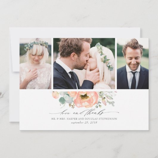 Carte De Remerciements Pêcher Floral Mariage 3 Photos (Devant)