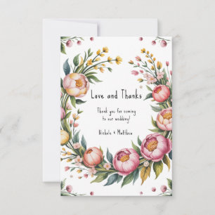 Carte De Remerciements Peine rose et Mariage floral jaune