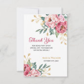 Carte De Remerciements Peine rose rouge feuille d'or vert Anniversaire (Devant)