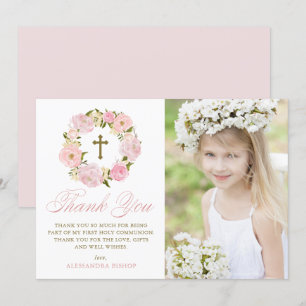 Carte De Remerciements Peines roses rousses Wreath Première communion sai