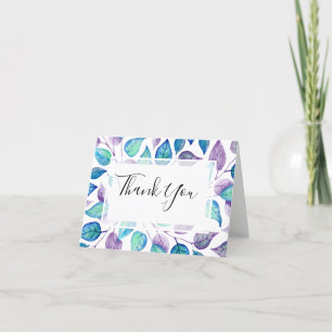 Carte De Remerciements Peint Turquoise violet Mariage feuille d'aquarelle