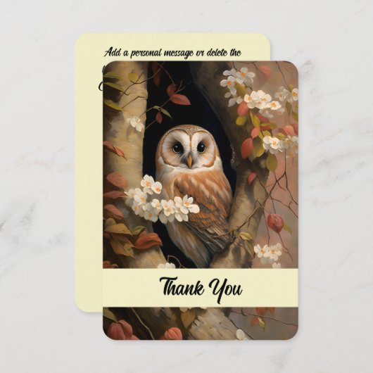 Carte De Remerciements Peinture à l'huile de chouette adorable (Devant / Derrière)