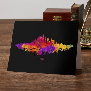 Carte De Remerciements Peinture aquarelle de l'horizon de Chicago sur fon