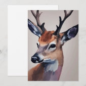 Carte De Remerciements Peinture d'aquarelle Wild Deer Portrait, Cerf (Devant / Derrière)