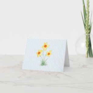 Carte De Remerciements Peinture de fleur de jonquille Rayure bleue