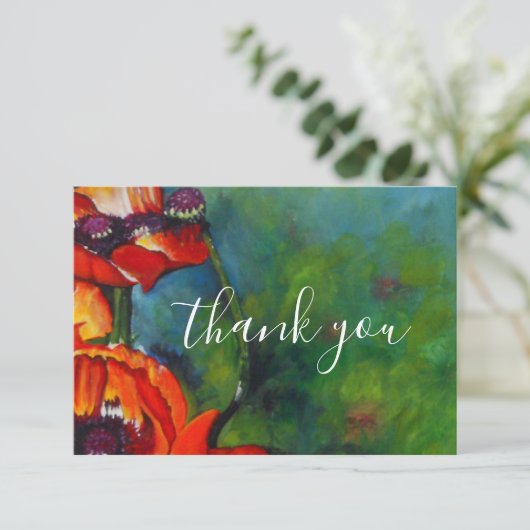 Carte De Remerciements Peinture de pavots orange (Debout devant)