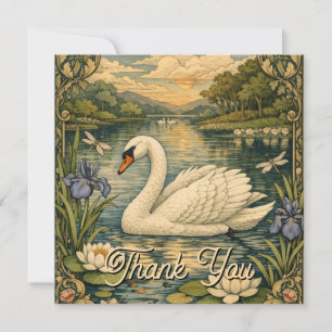 Carte De Remerciements Peinture élégante vintage aquarelle cygne blanc