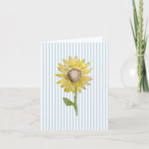 Carte De Remerciements Peinture Tournesol Rayure Bleue