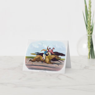 Carte De Remerciements Peinture vintage d'une scène de course de chevaux,