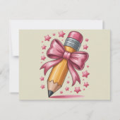Carte De Remerciements Pencil Coquette Bow Enseignant Appréciation School (Devant)
